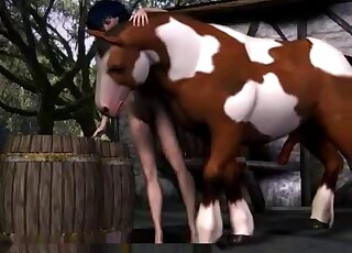 Blue-haired darling anally expanded by a pony