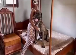 Assy babe sticking out her booty to seduce a dog