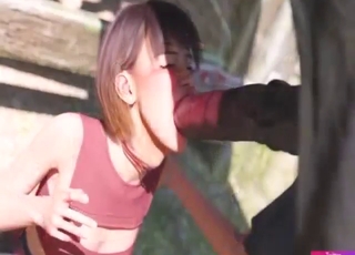 Blond-haired and innocent girl takes horse D