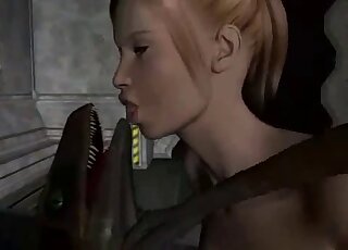 Sweet girl sucks a dirty tentacle of a 3D beast